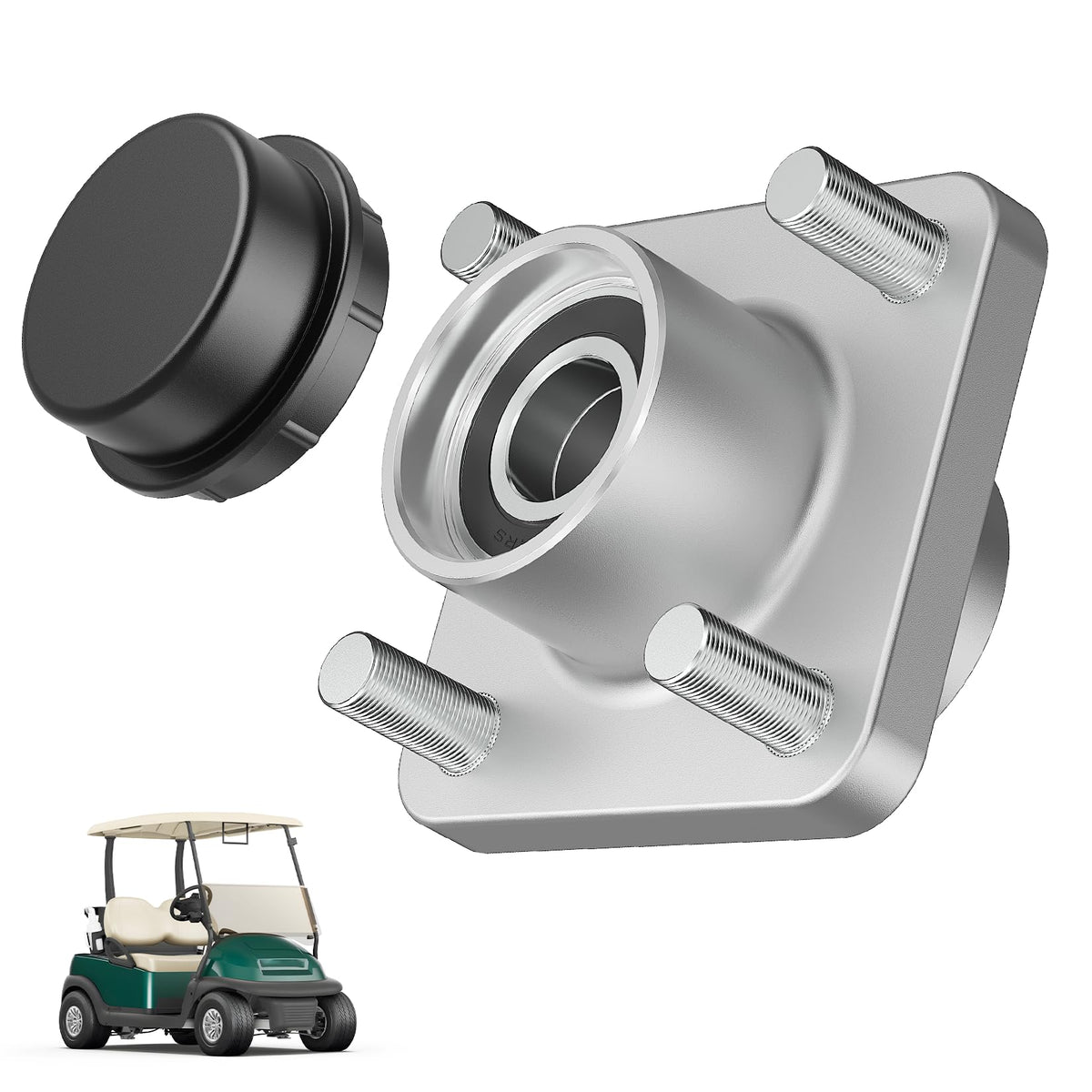 DRIVE UP Club Car front wheel hub assembly close-up with durable bearings for smooth operation.