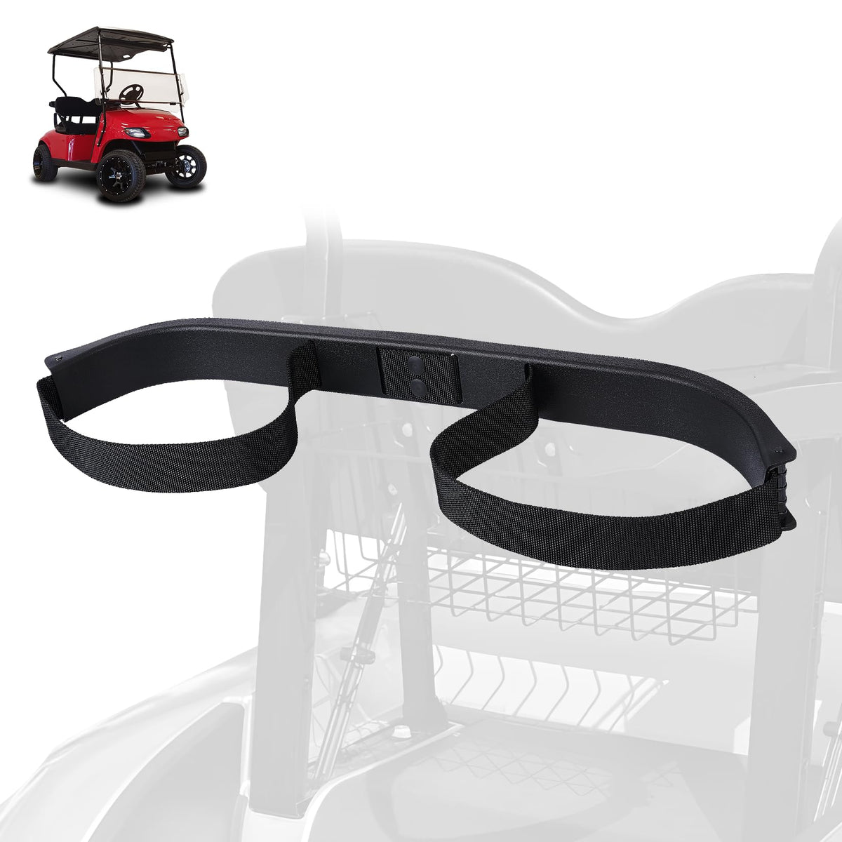 Drive Up golf cart bag holder bracket on EZGO TXT provides secure bag support during rides