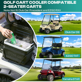 Drive Up cooler dimensions displayed for quick fit on golf carts