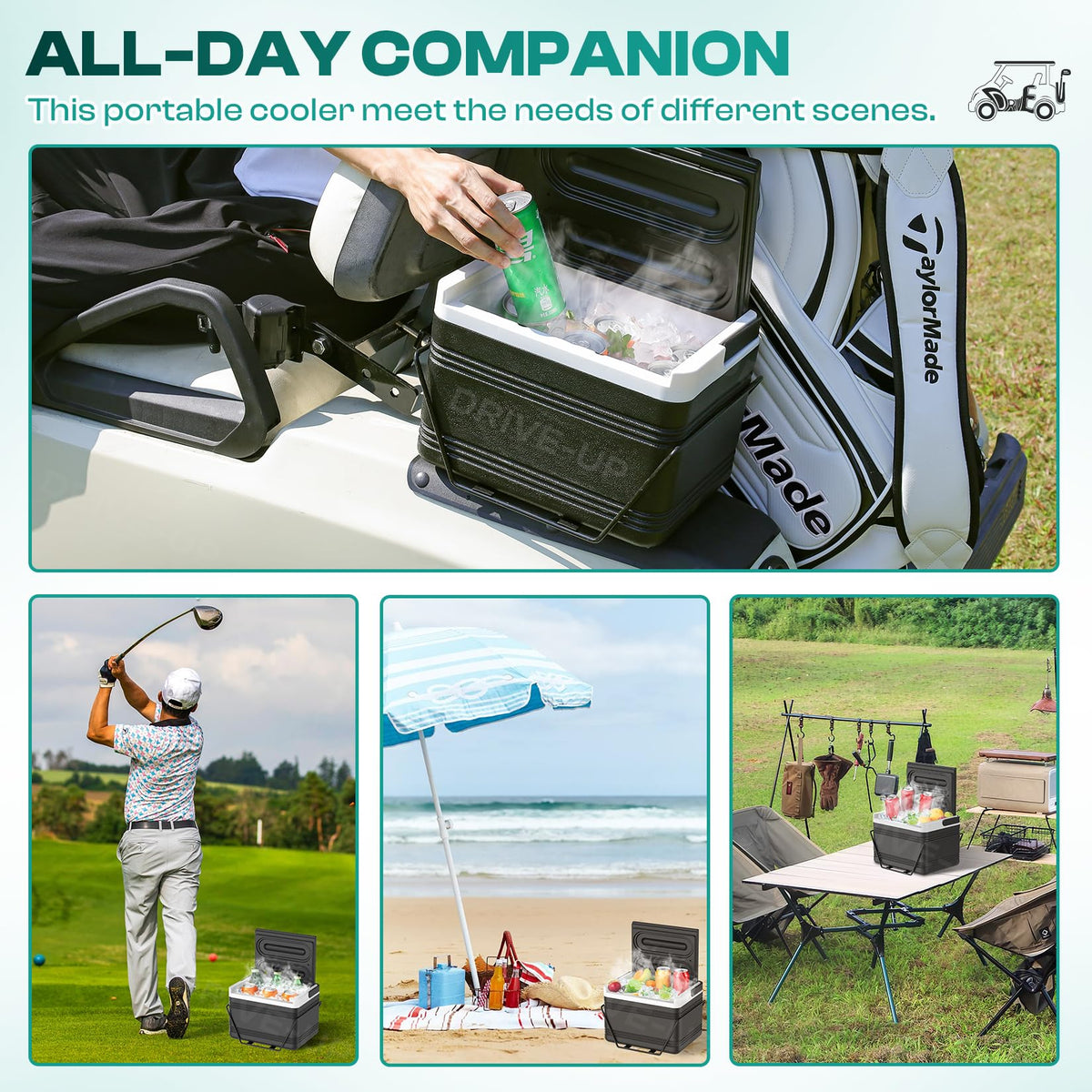 Drive Up cooler open lid with beverages ready for use