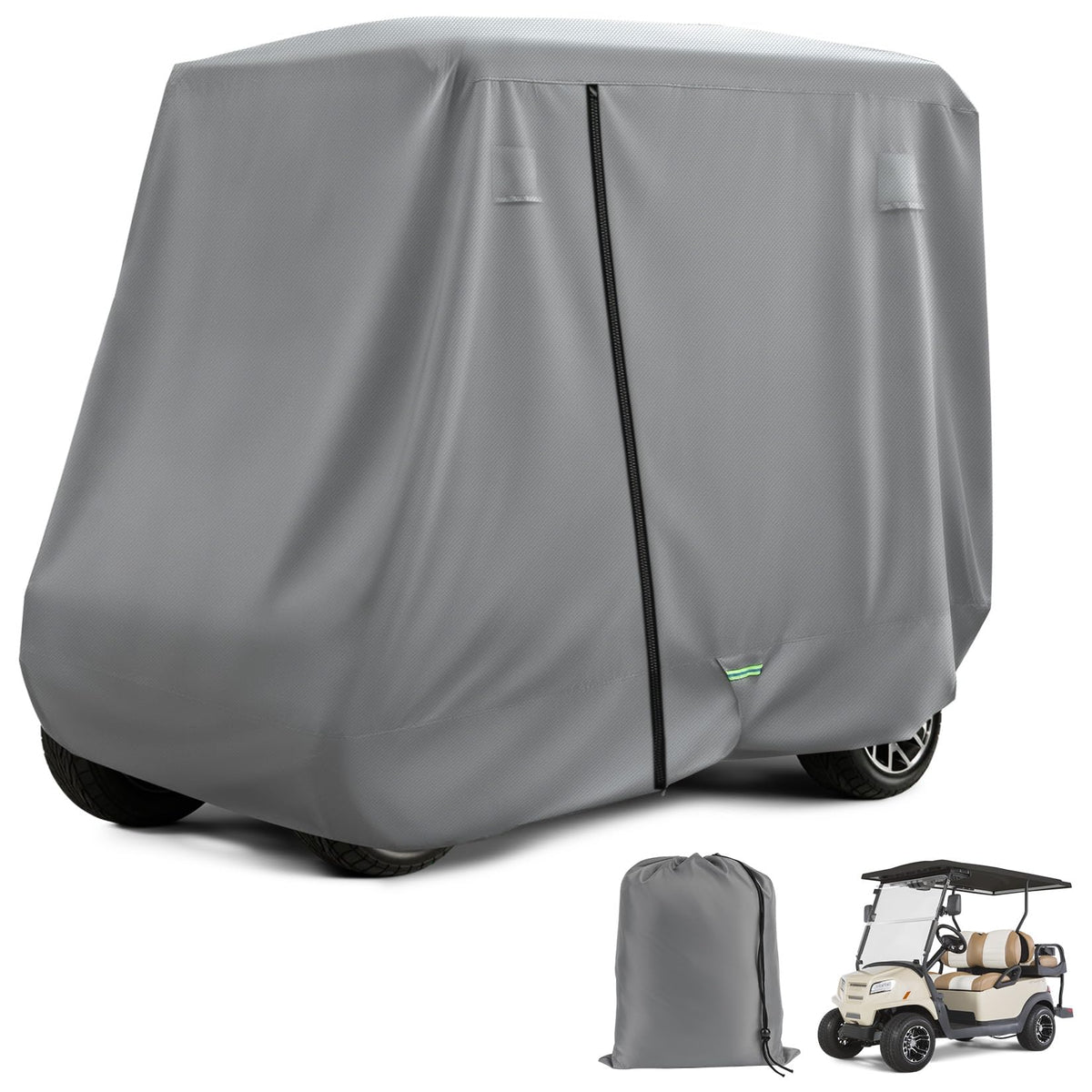 Drive Up golf cart cover showing 112-inch length protecting a 2+2 cart.