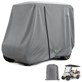 Drive Up golf cart cover showing 112-inch length protecting a 2+2 cart.