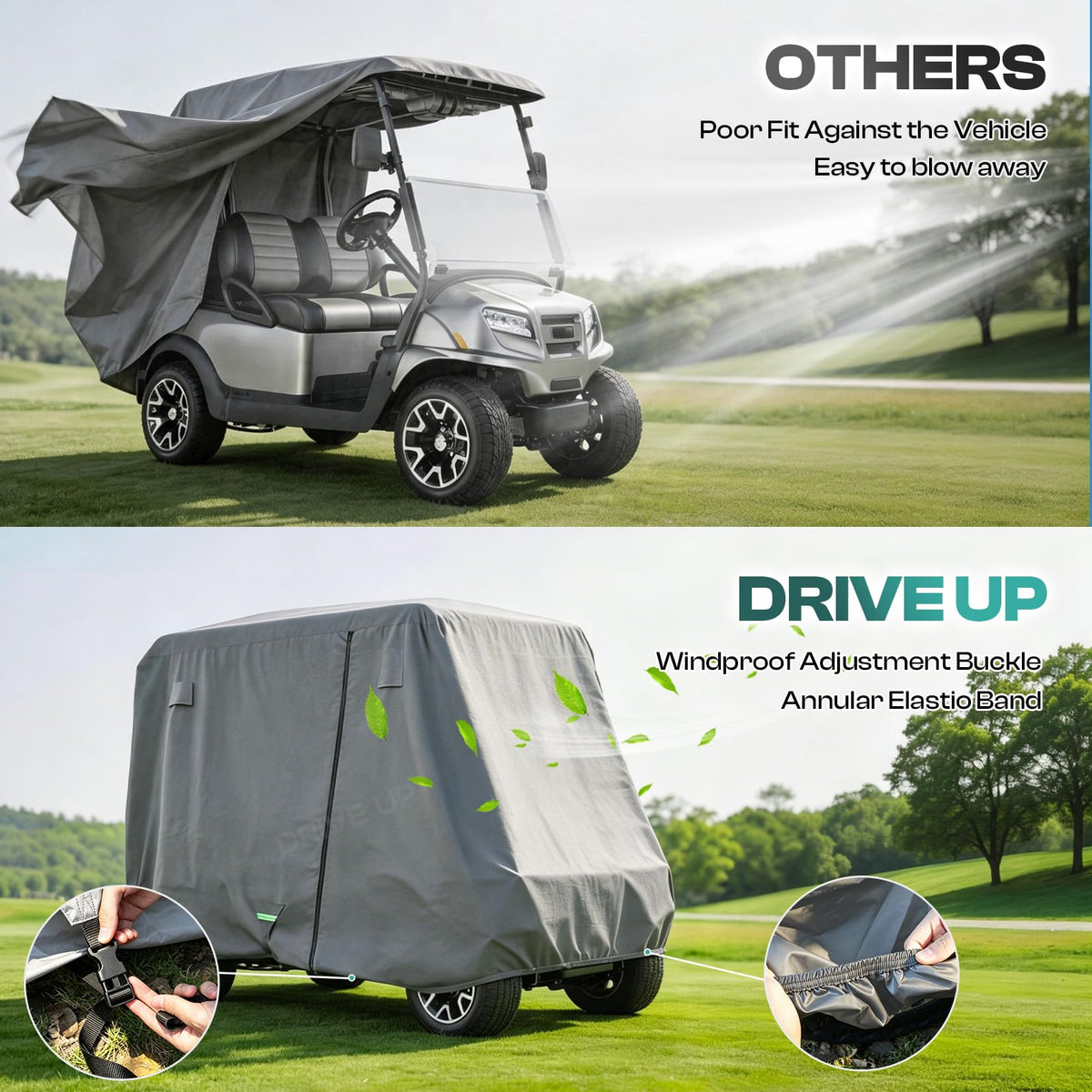 Drive Up 600D polyester fiber enhances durability and weather resistance.