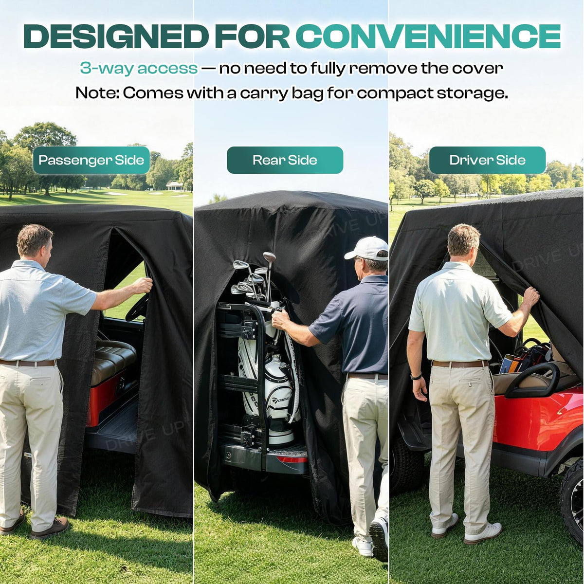 Drive Up storage bag keeps the cover compact when not in use.
