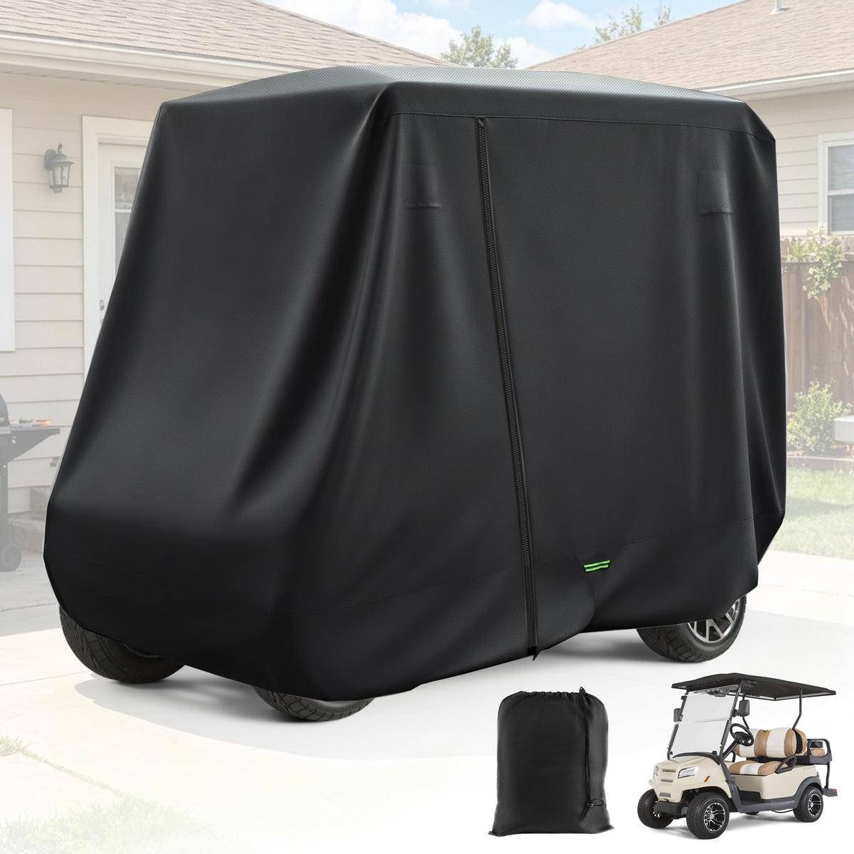 Drive Up windproof golf cart cover protects 2-4 passenger carts from gusts.