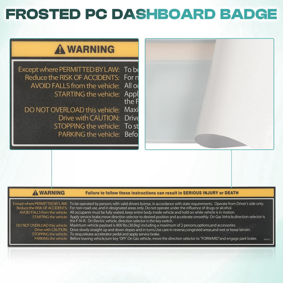 Drive Up golf cart dashboard decal restores legibility of safety guidelines