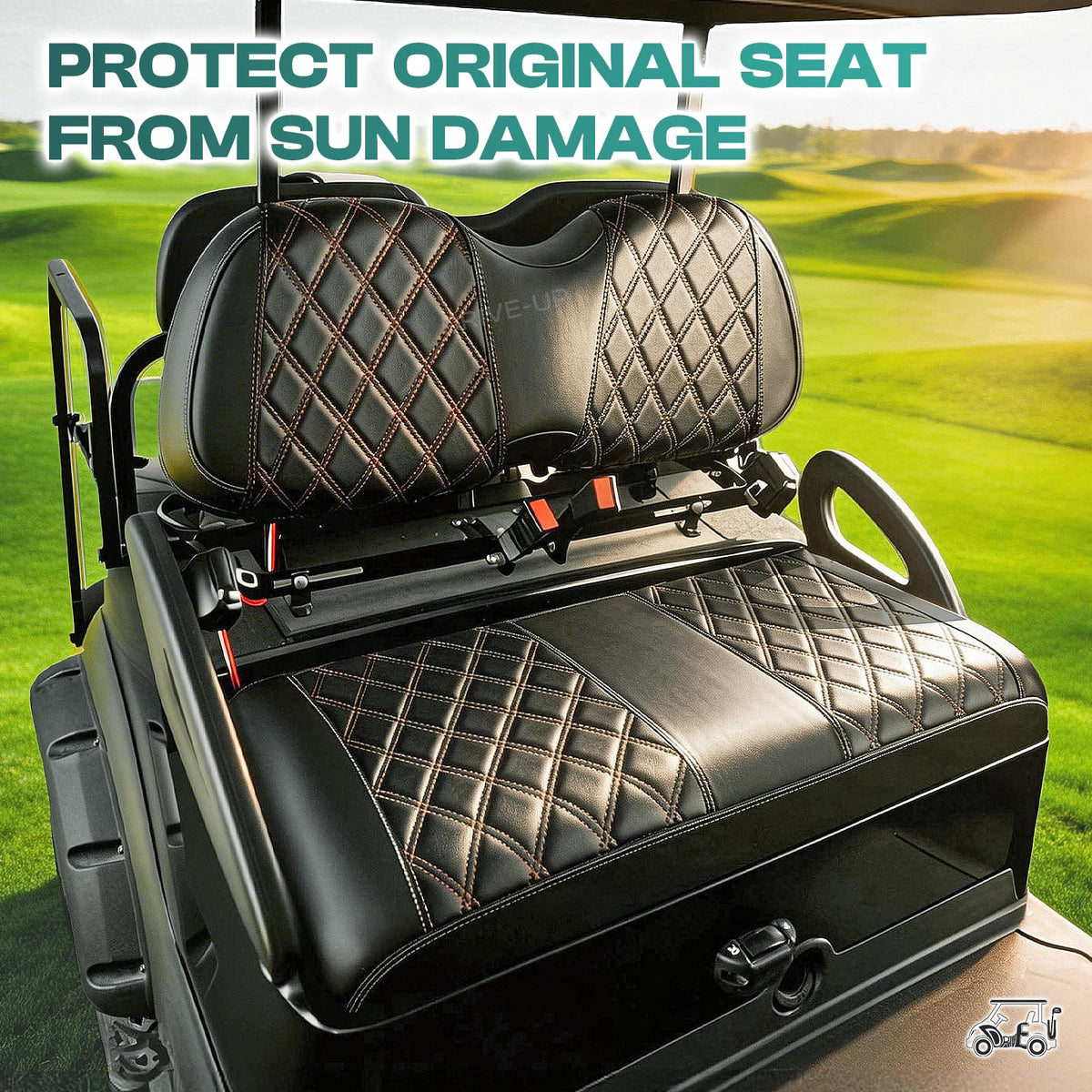 DRIVE UP backrest cover on Club Car Precedent showing diamond pattern and fit