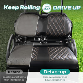Close-up of DRIVE UP diamond seat cover back cushion with brown stitching for Club Car Precedent