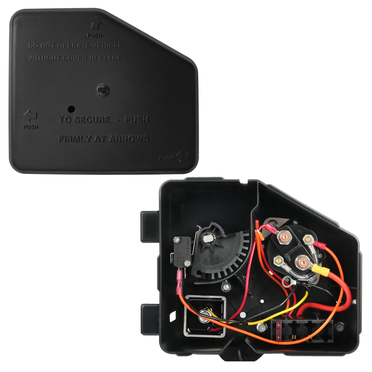 Drive Up golf cart electrical box assembly full view showing integration with Club Car DS