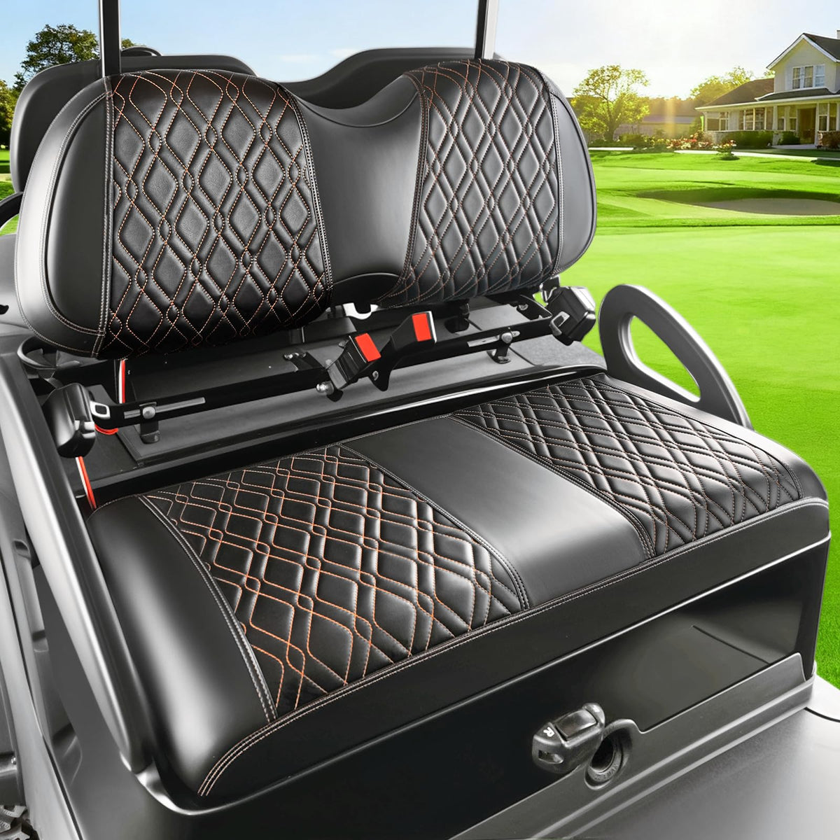 Drive Up front seat cover with diamond cross pattern protects Club Car Precedent seats from wear
