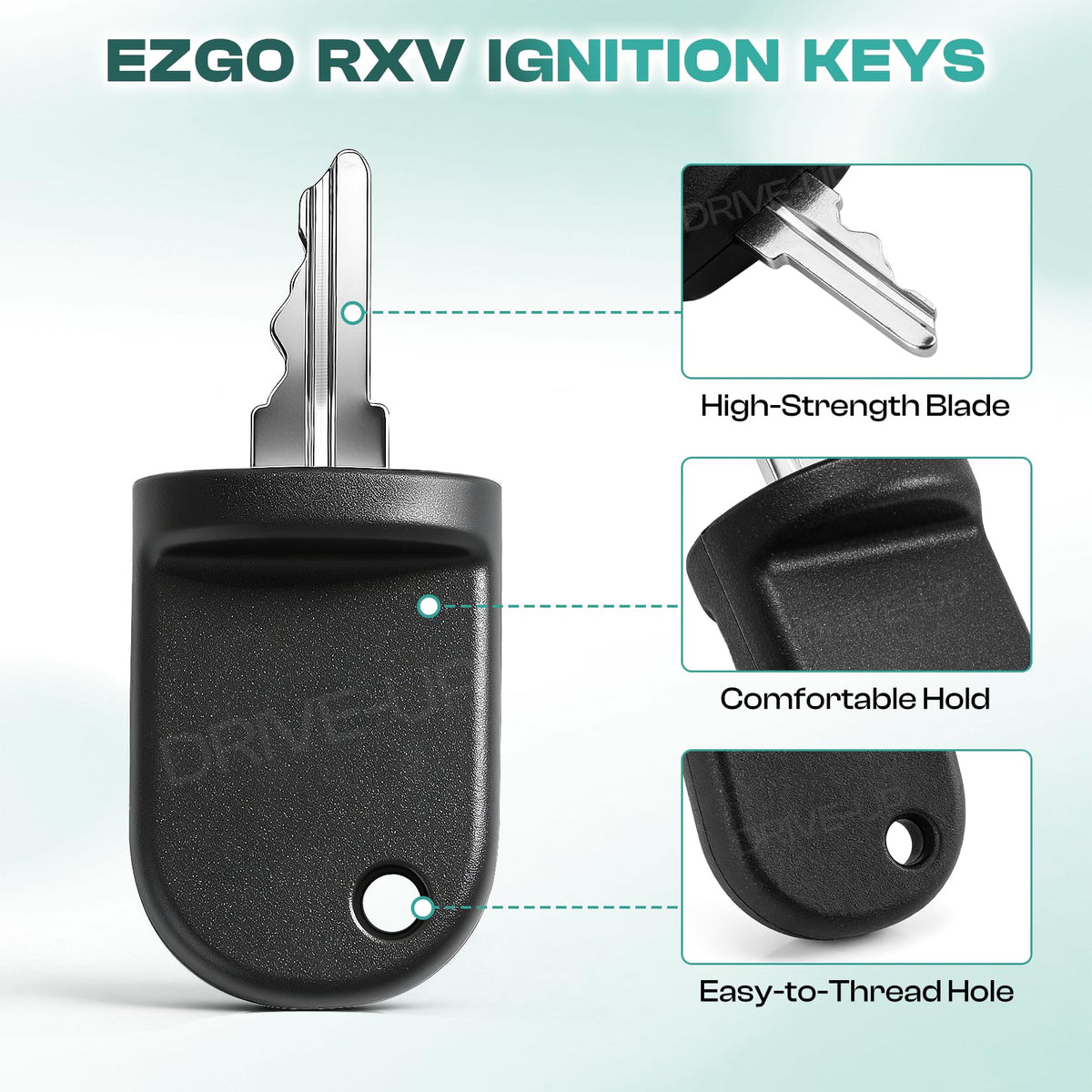 Drive Up golf cart key set packaging highlights easy installation and organized spares.