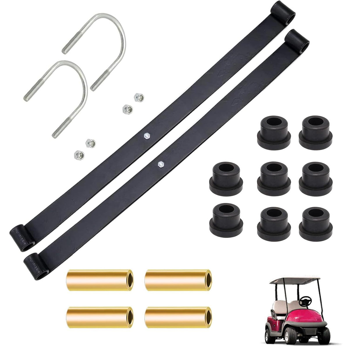 Drive Up golf cart rear leaf spring kit, improved load support for Club Car.