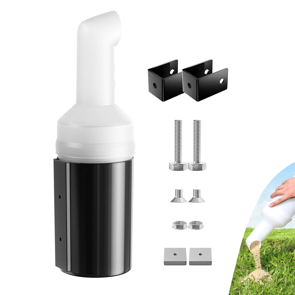 DRIVE UP curved-neck sand bottle mounted on golf cart, rain resistance