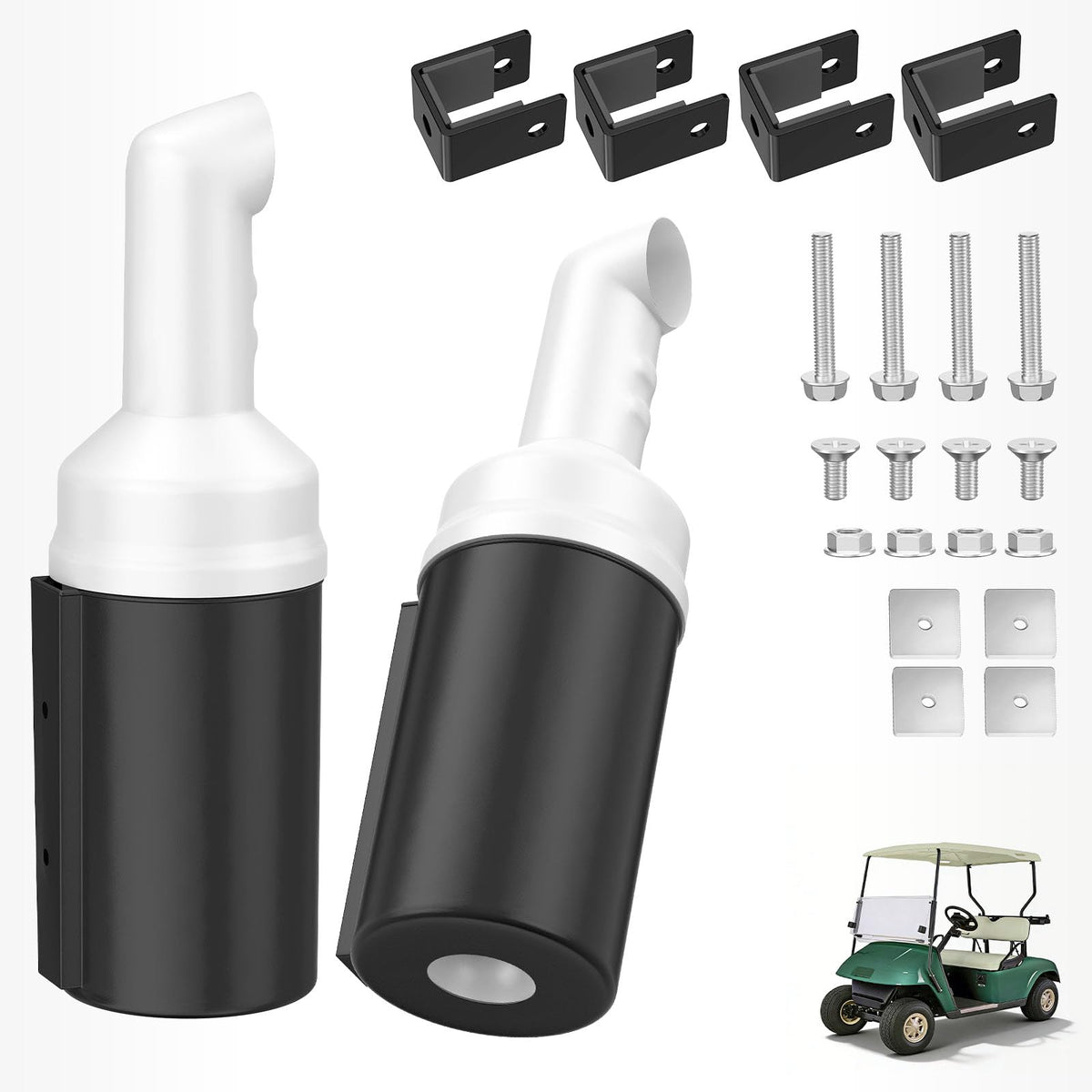 DRIVE UP sand bottle installation on a golf cart showing easy no-drill mounting