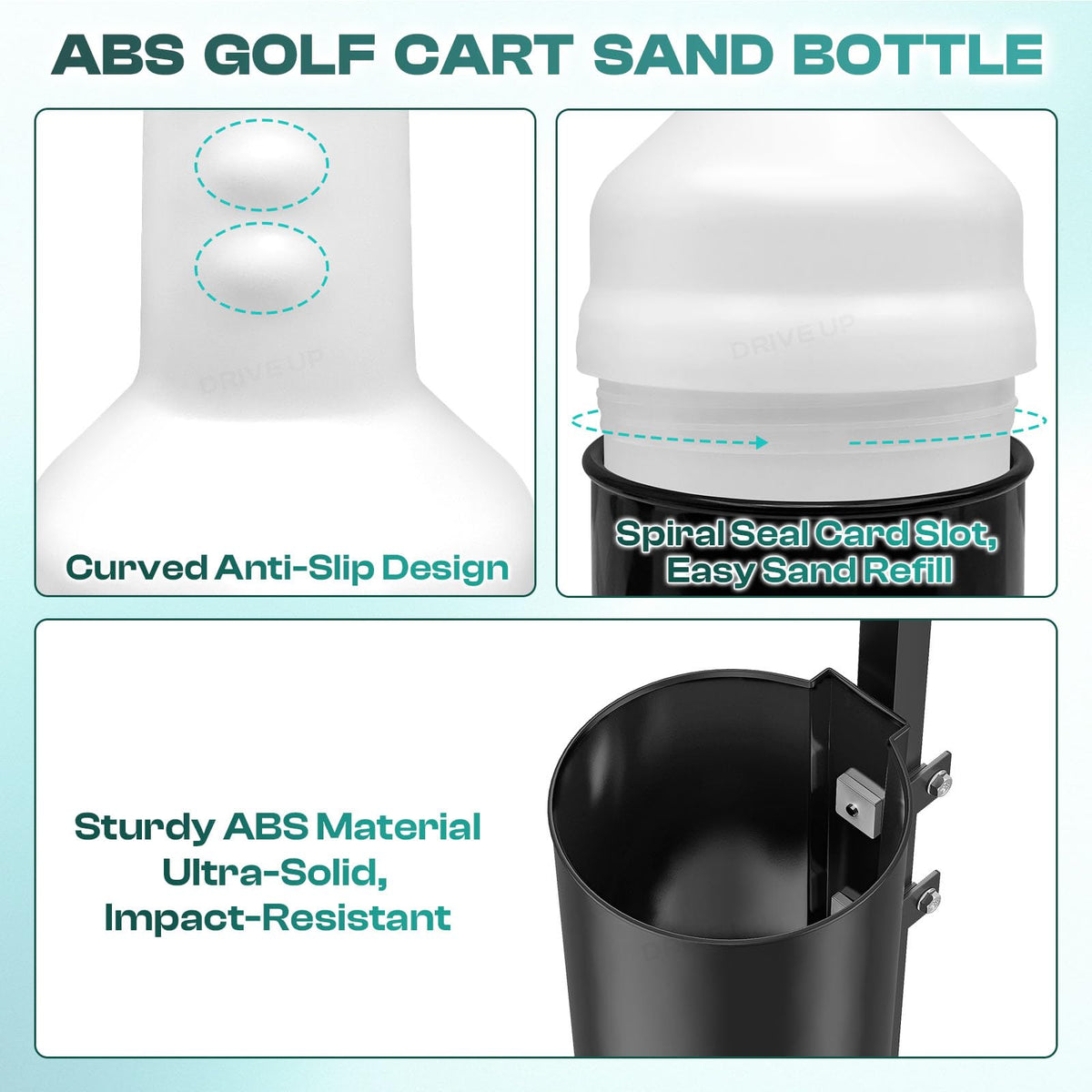 DRIVE UP rattle-proof holder securing the sand bottle during play