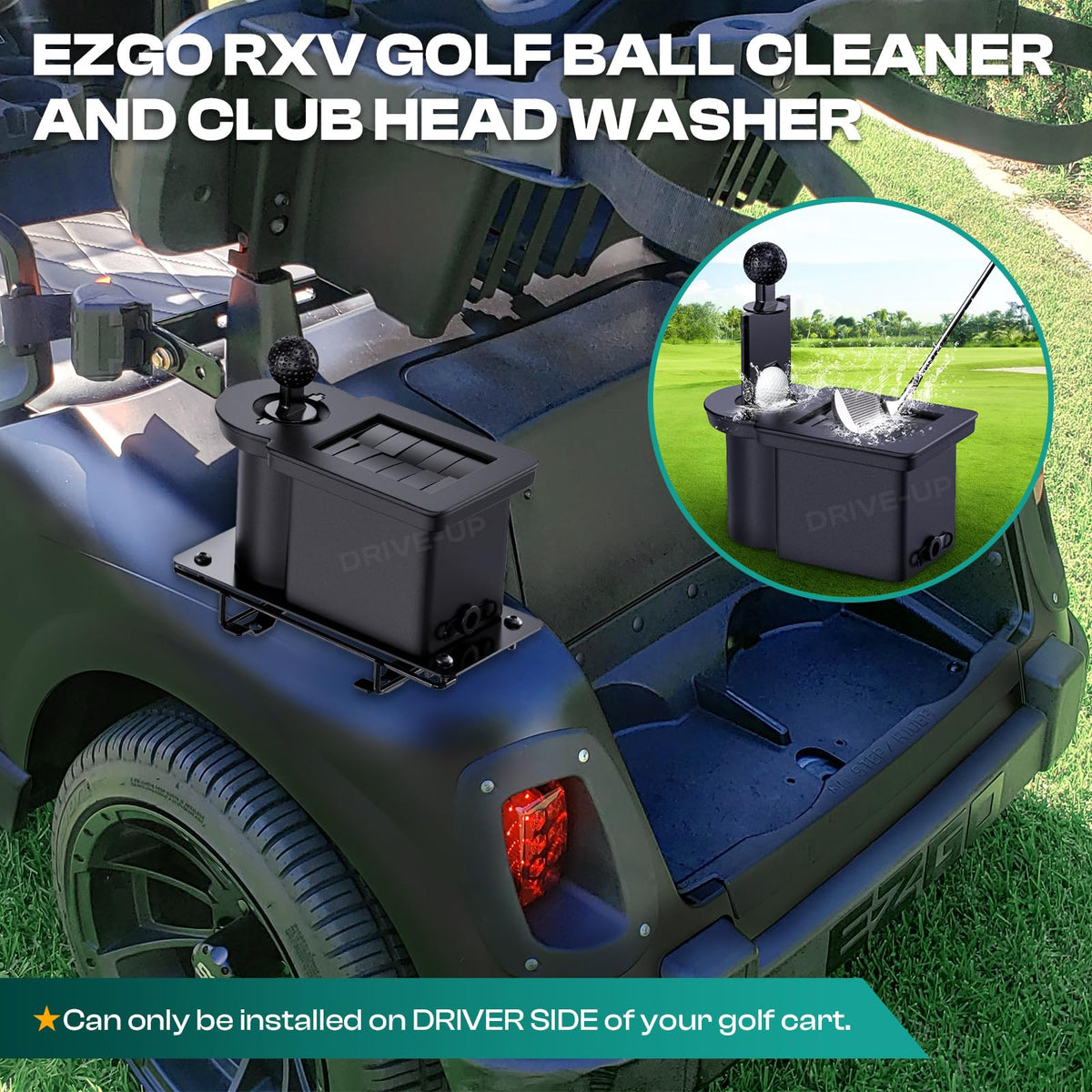 Drive Up golf club cleaner slot close-up highlighting dual cleaning slots.