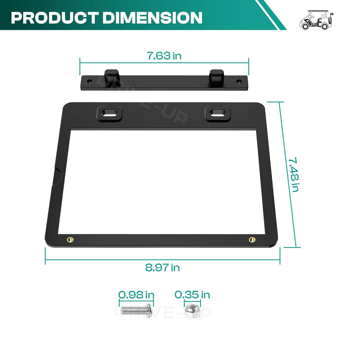 DRIVE UP black information holder mounted for side-entry notes on a Club Car.