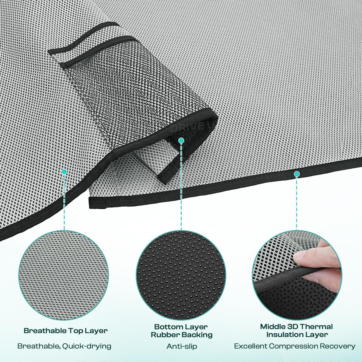 DRIVE UP grey seat cover protects upholstery from dirt and sun.