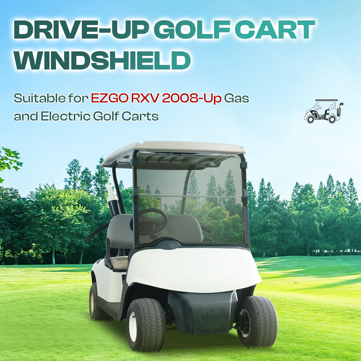 DRIVE UP windshield uses high-density PC for durable impact resistance and clear long-lasting visibility.
