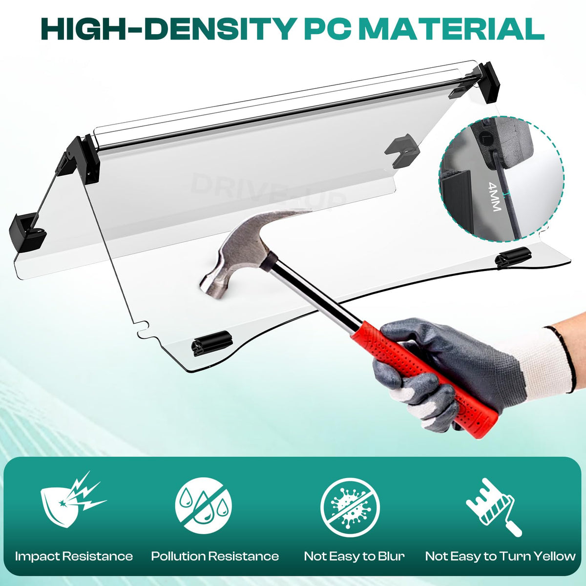 High-density polycarbonate construction provides durable impact resistance.