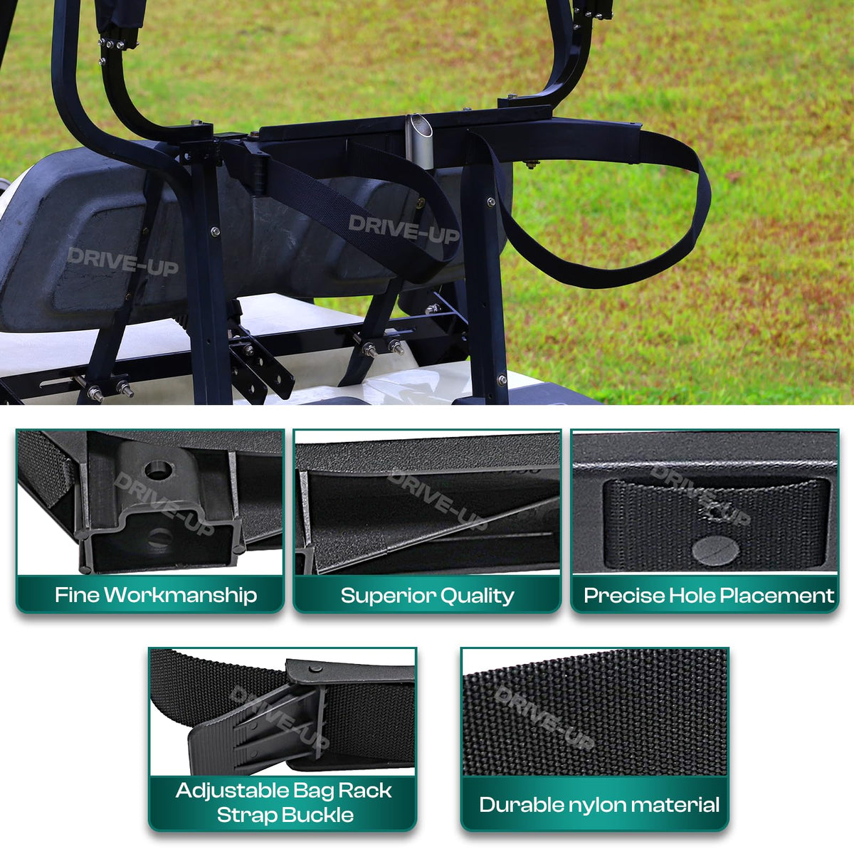 DRIVE UP installation made simple for Club Car DS bag holder bracket.