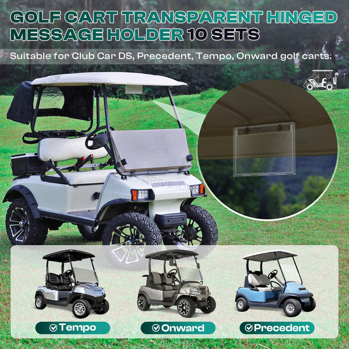 Drive Up installed on a Club Car golf cart for on-the-go messaging.