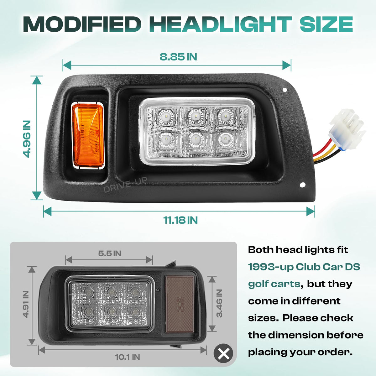 Drive Up LED headlamp close-up showing bright, energy-saving design.