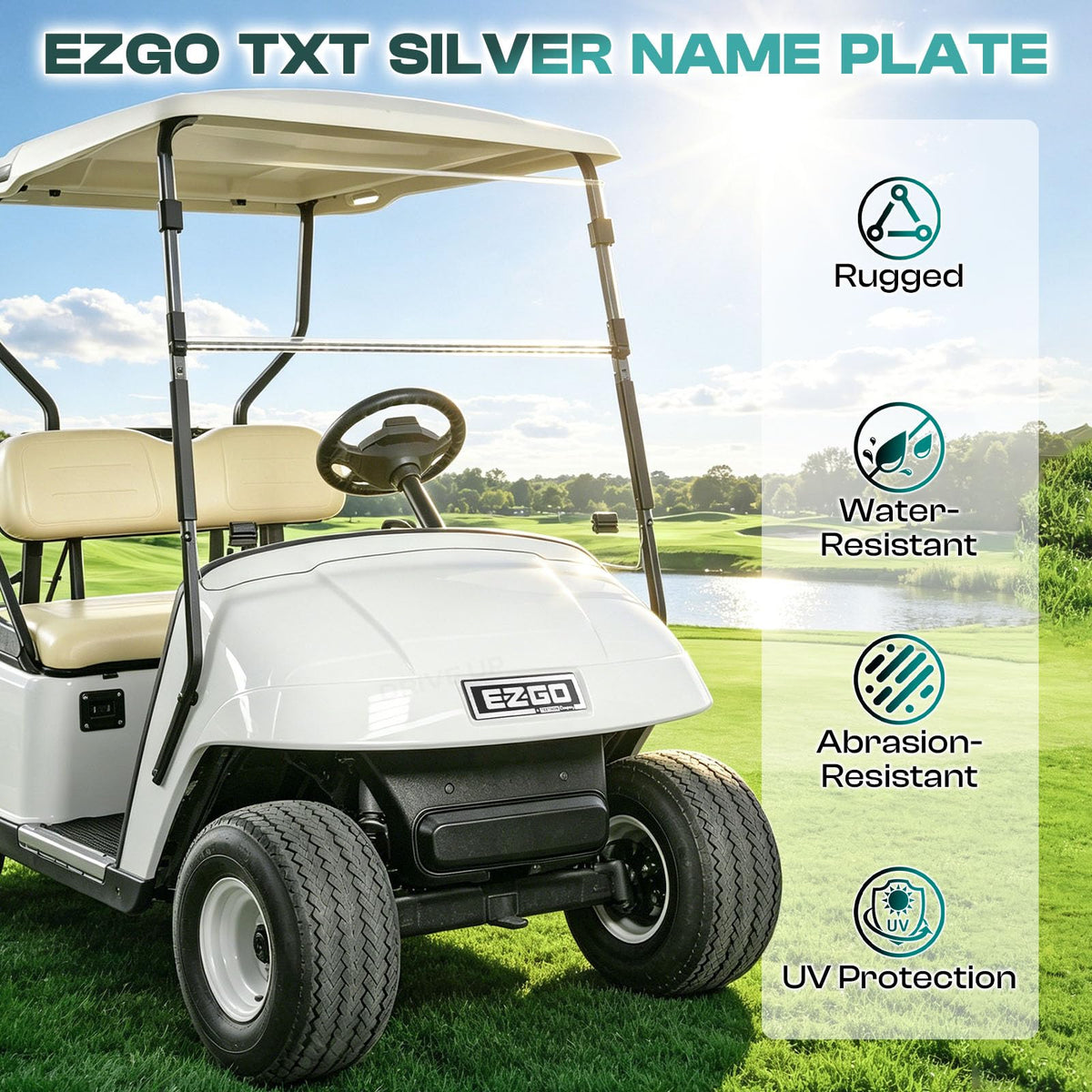 Drive Up EZGO TXT emblem hardware included for easy self-threading install.