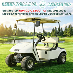 Drive Up EZGO TXT name plate silver, side angle enhances OEM-style emblem.