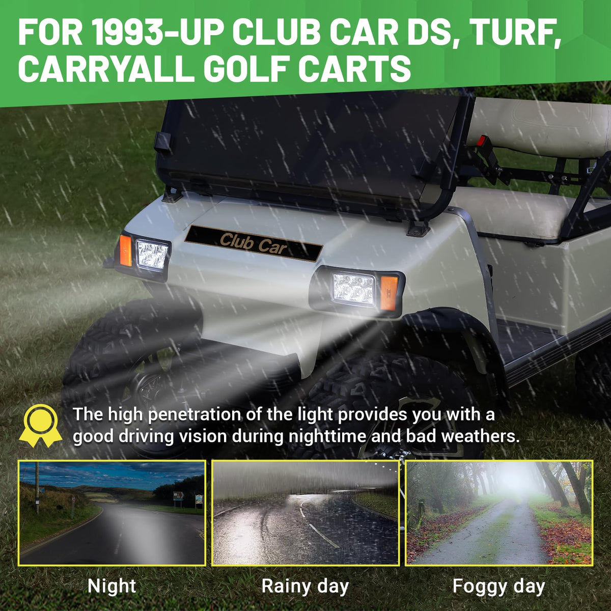 DRIVE UP night-vision demo shows brighter paths with the LED kit on Club Car DS.