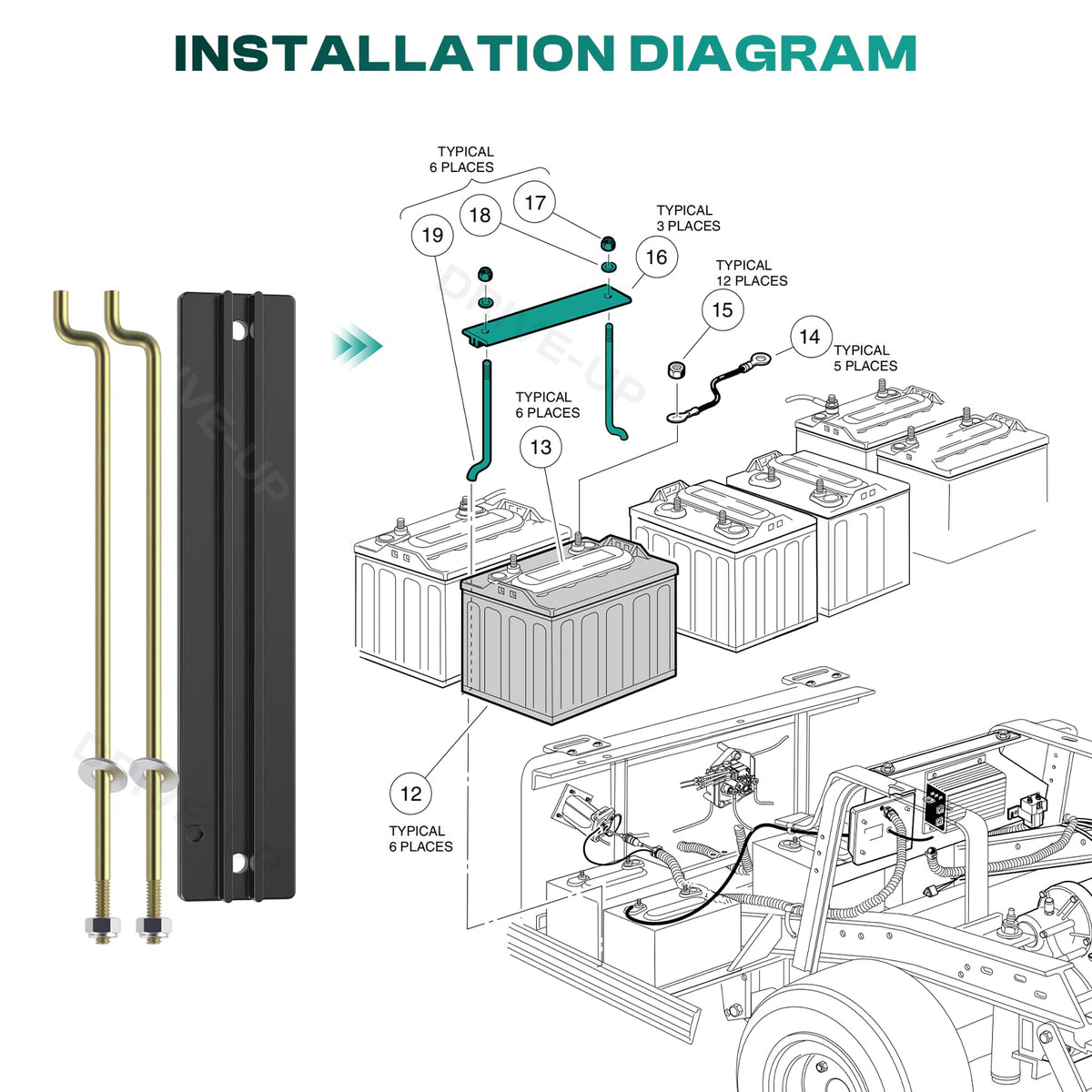 Drive Up OEM 1013683 rod set with washers and nuts for stable mounting.