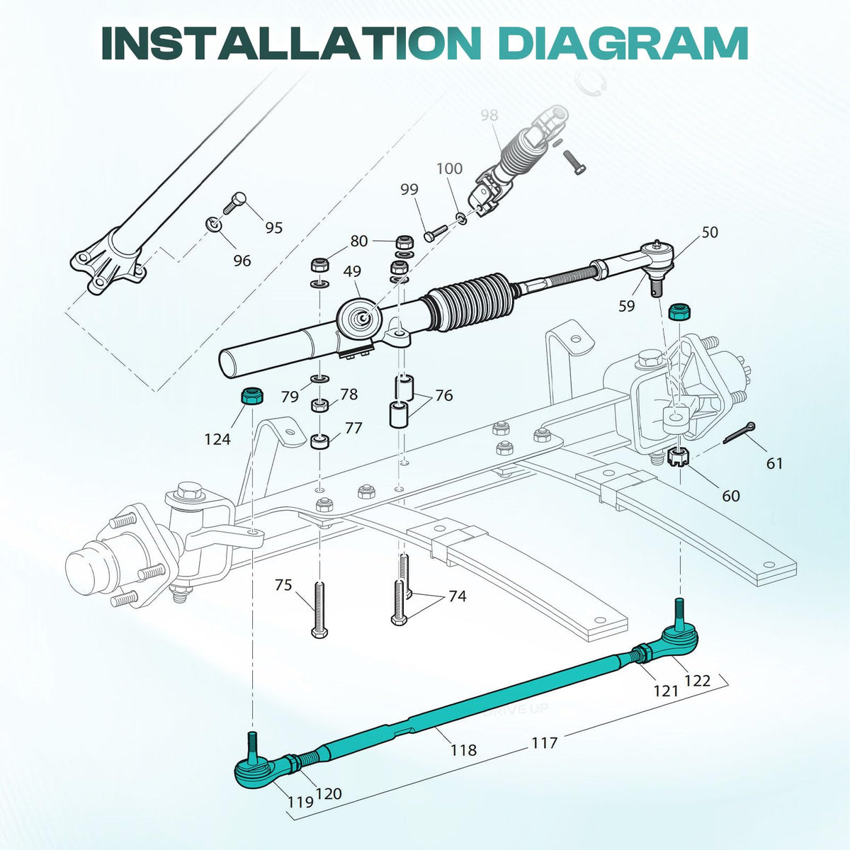 OEM part compatibility focus with DRIVE UP tie rod parts.