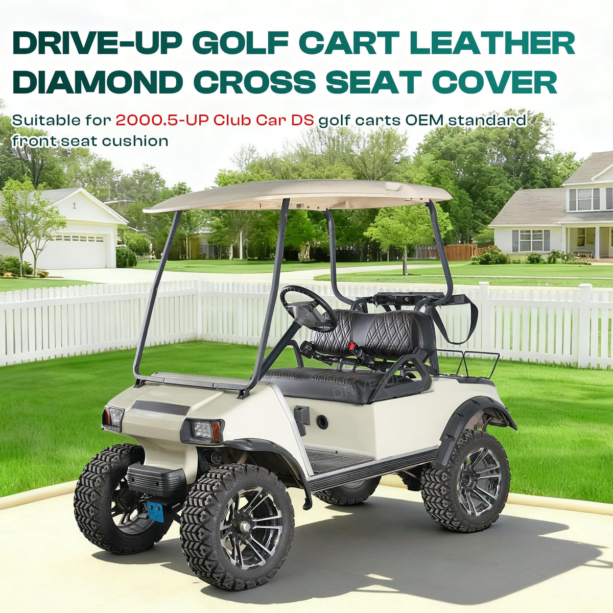 Drive Up PVC seat cover provides cushioned comfort and breathable wear.