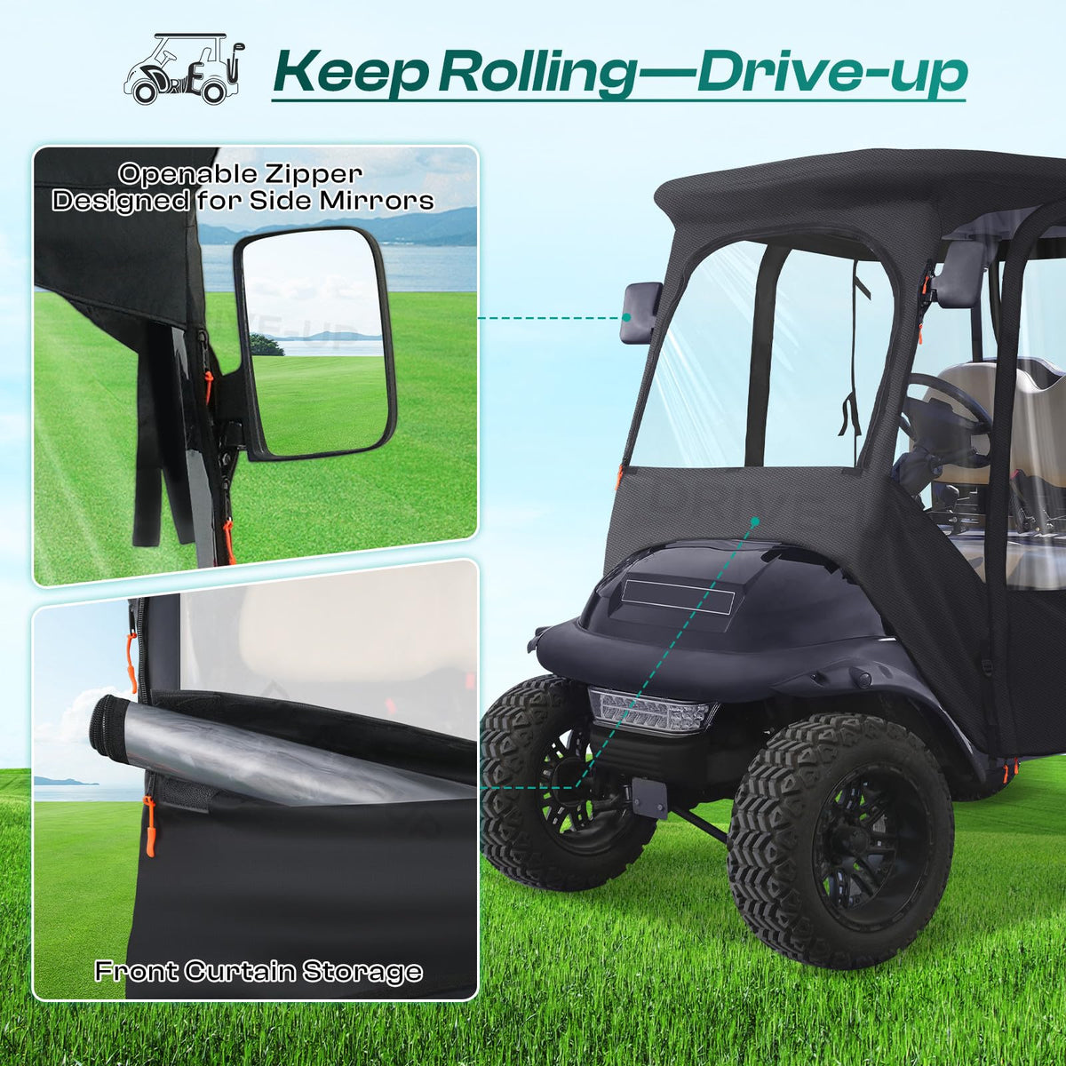 Drive Up PVC windows on all sides improve visibility for safer driving