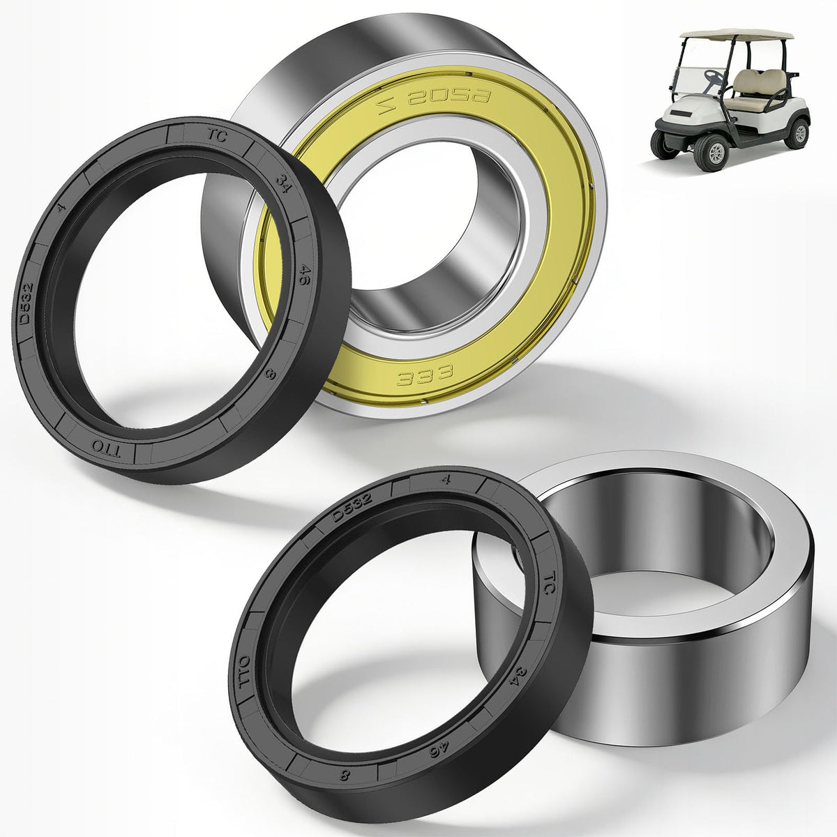 DRIVE UP rear axle bearing close-up for Club Car carts.