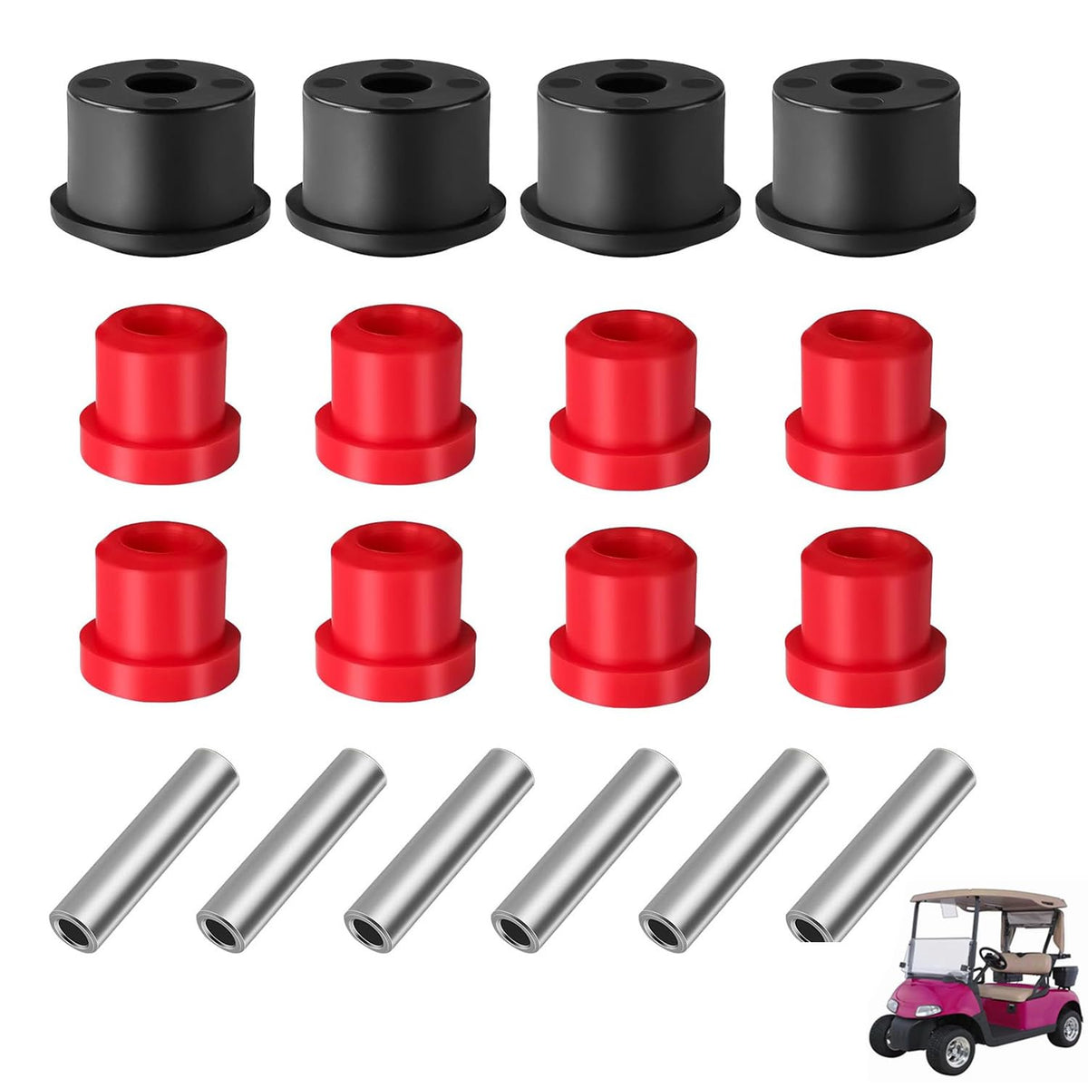 DRIVE UP rear leaf spring bushing kit installed on EZGO RXV for smoother ride.