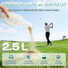 Drive Up large-capacity sand bottle fits EZGO, Club Car, Yamaha golf carts for fewer refills.