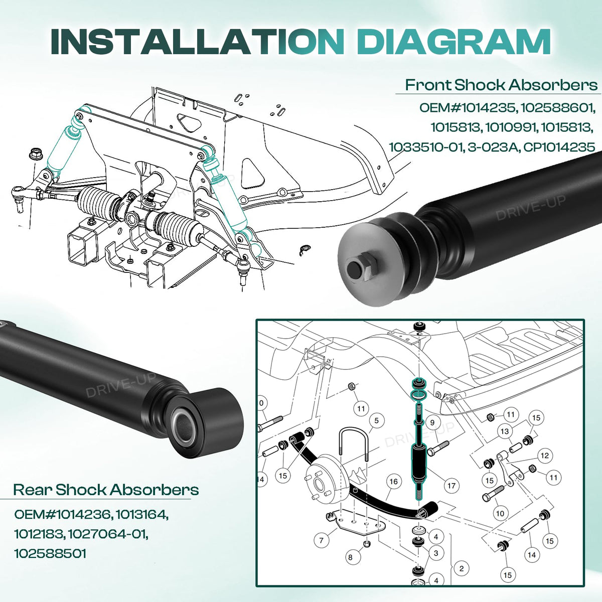 Drive Up shock-absorber-package image shows complete kit with mounting hardware