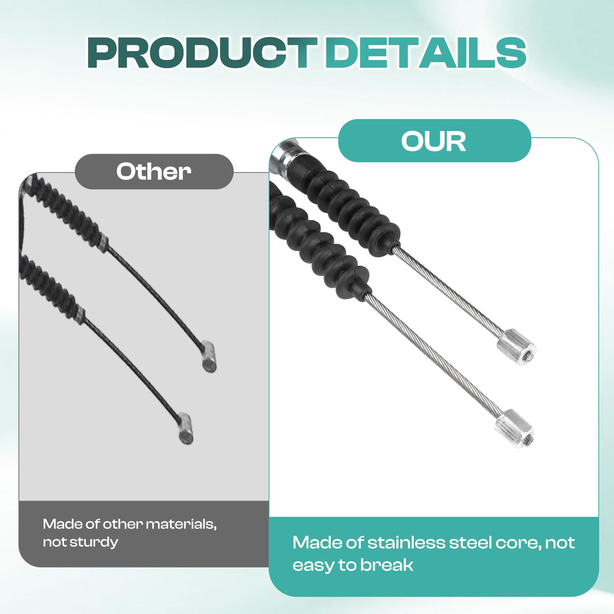 Drive Up brake cable with stainless steel core, corrosion resistance for golf carts.