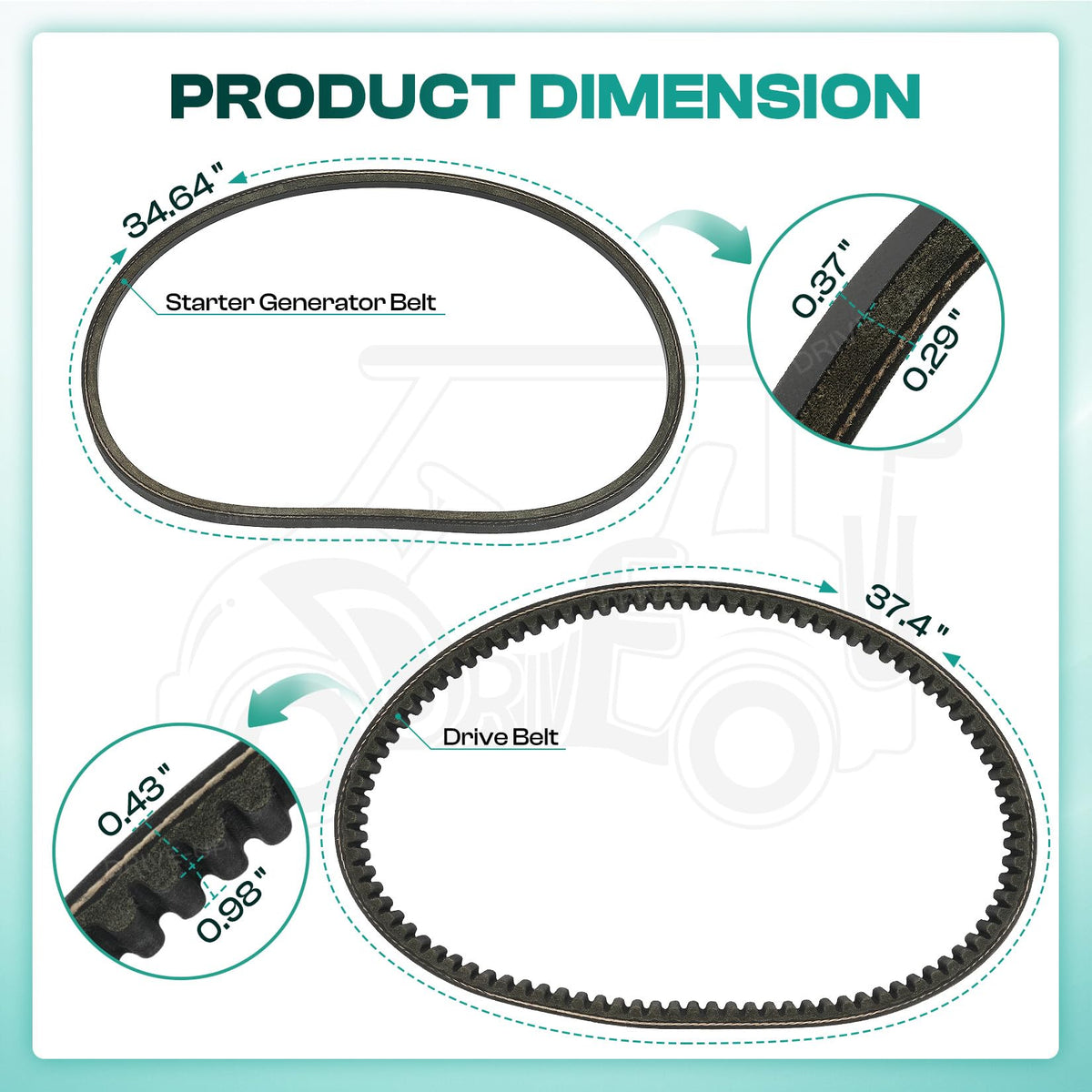 DRIVE UP starter generator belt 101916701 for Club Car, compatible with Precedent models.