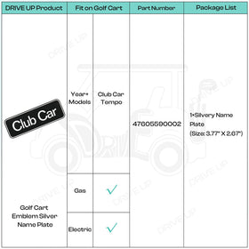 Drive Up Tempo emblem silver name plate with precise 7.72 x 2.68 inch dimensions.