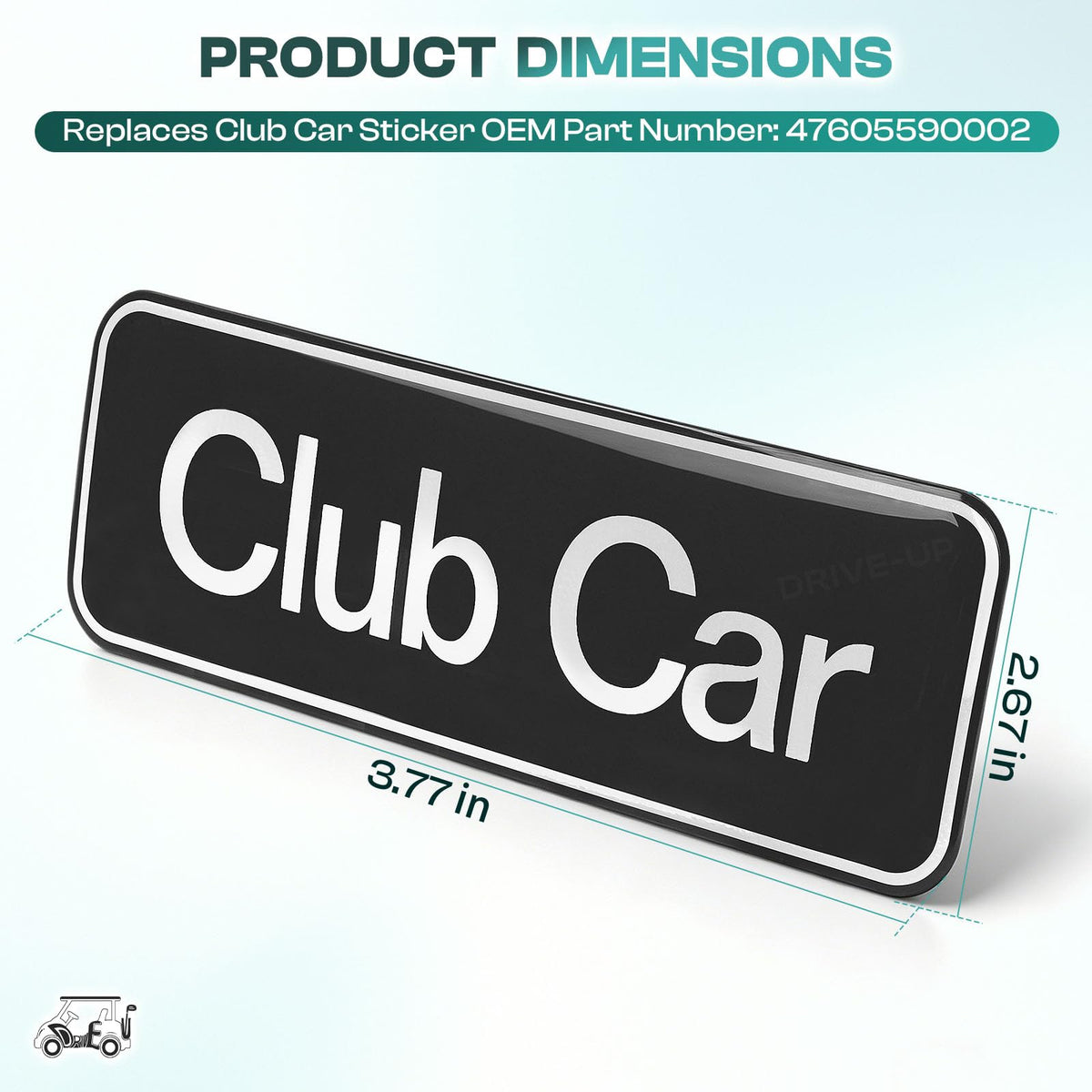 Drive Up Tempo emblem silver name plate OEM-style replacement for Club Car Tempo.
