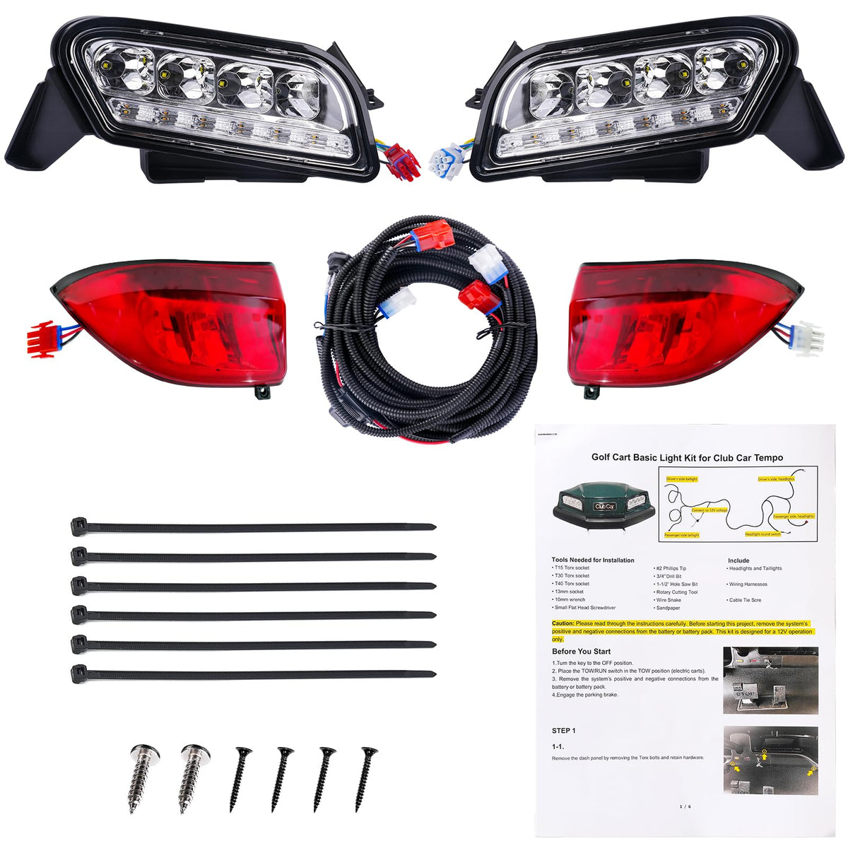 Drive Up Tempo left headlight for Club Car Tempo; enhanced night visibility.