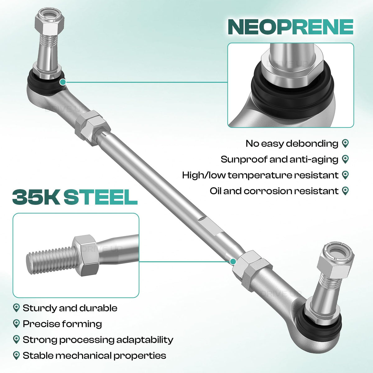 Drive Up tie rod length 9 inches supports correct alignment and fit.