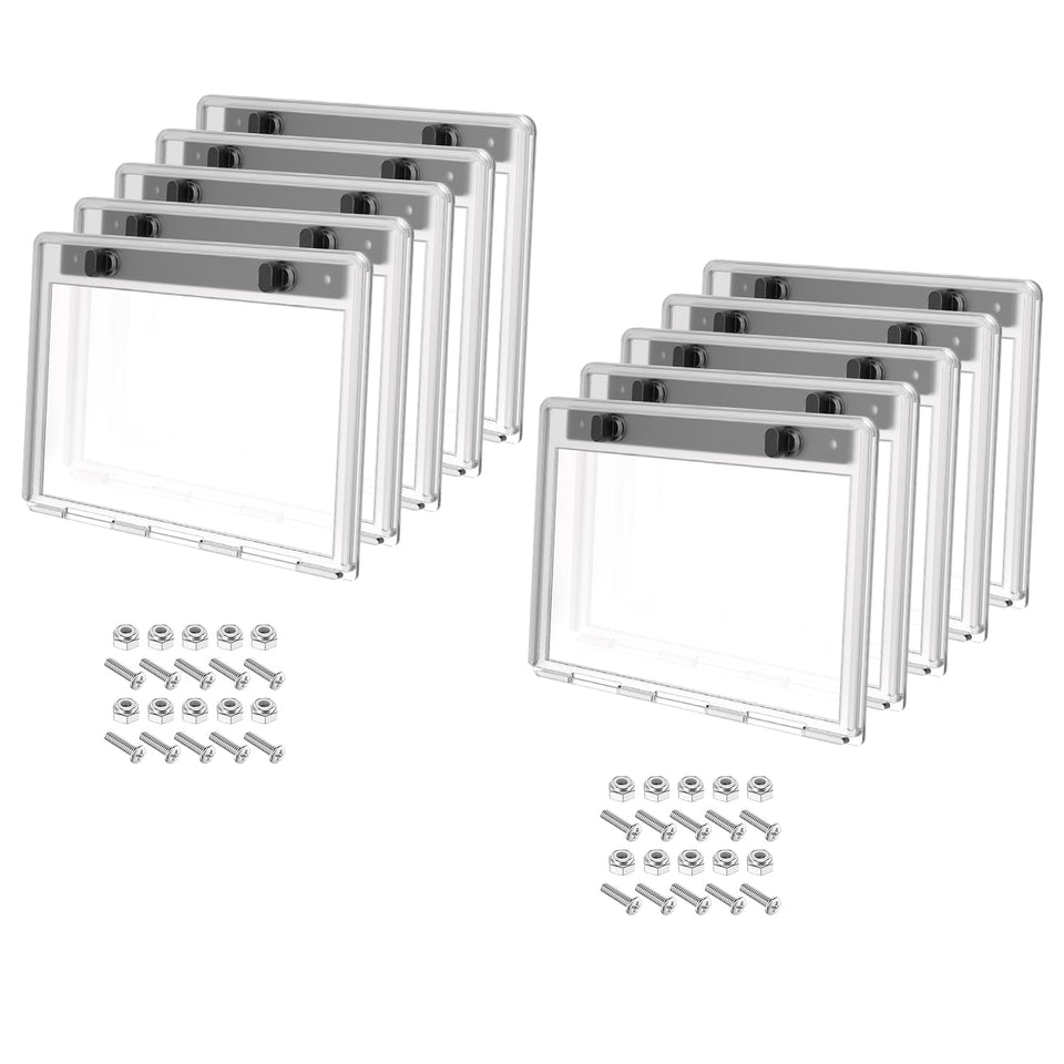 Drive Up transparent hinged message holder front view on Club Car dashboard for clear visibility.