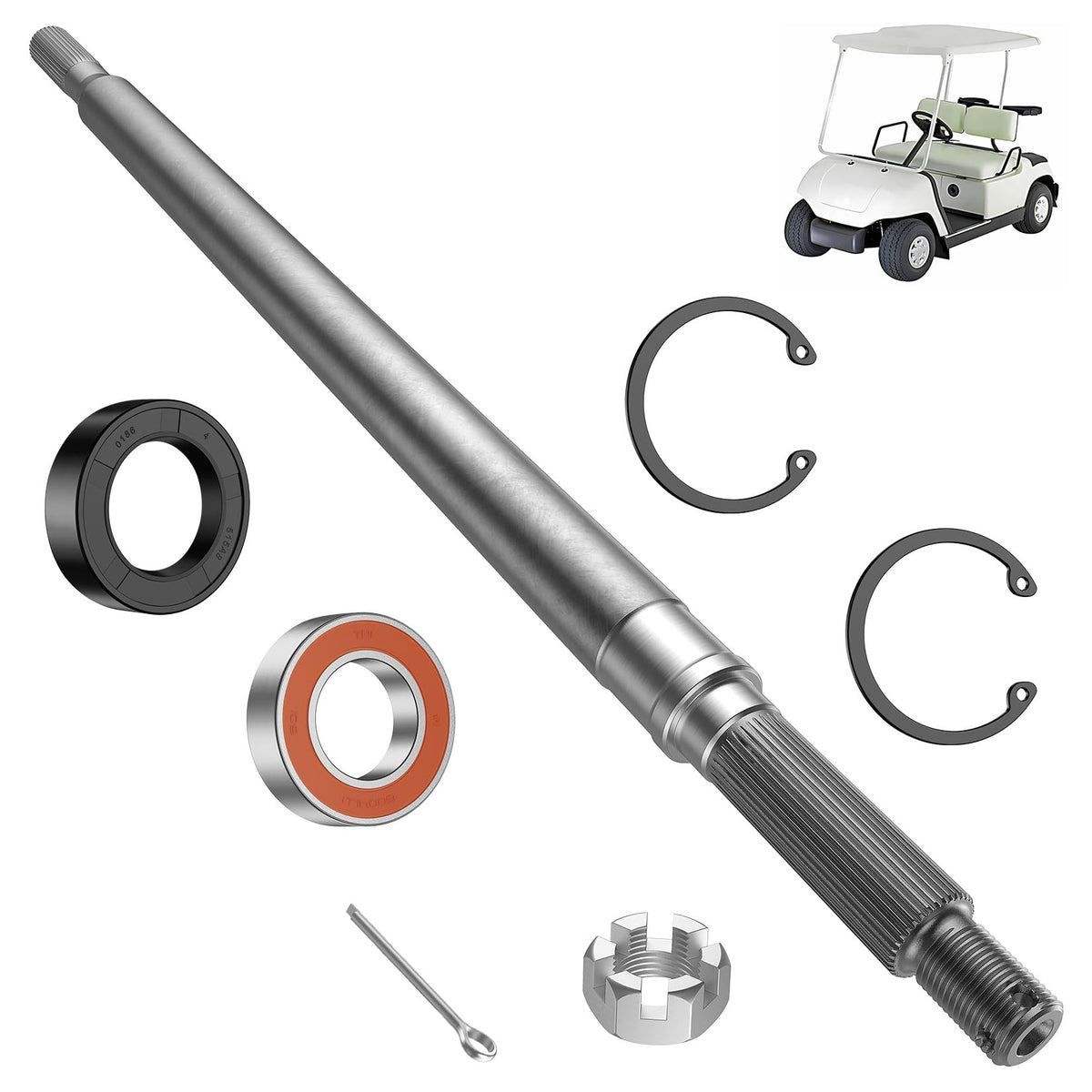DRIVE UP Yamaha rear axle shaft, passenger side, compatible with G16–G27 golf carts.