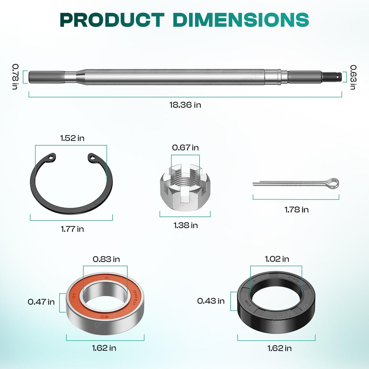 End-cap, pin, and nut components accompany the DRIVE UP axle.