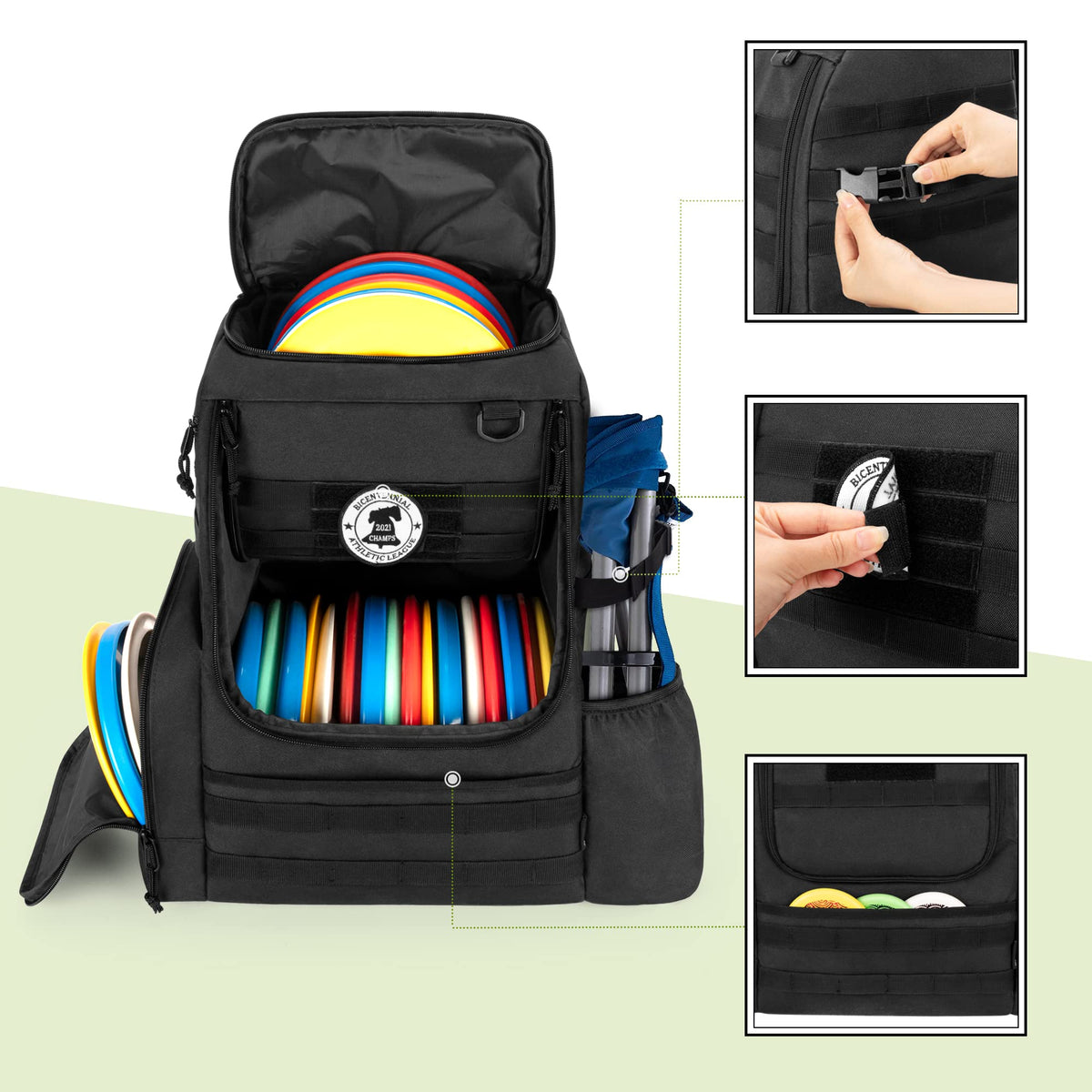 DSLEAF Disc Golf Bag MOLLE webbing and D-ring for expanded gear