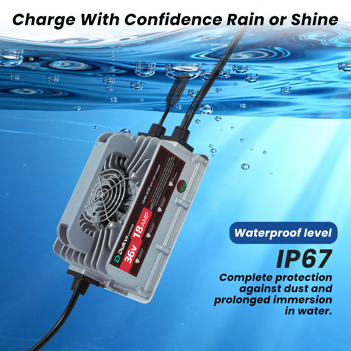 DUKVI 36V 18A charger supports lead-acid, AGM, and Gel batteries for EZGO TXT.