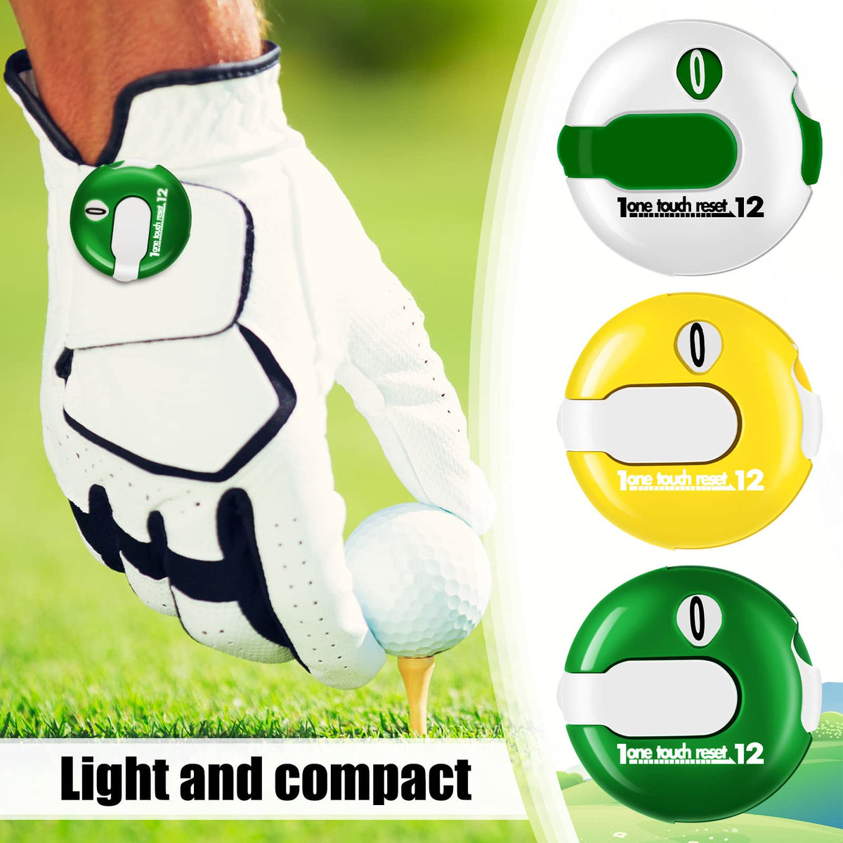 Dunzy golf score counter mounted on glove during outdoor play